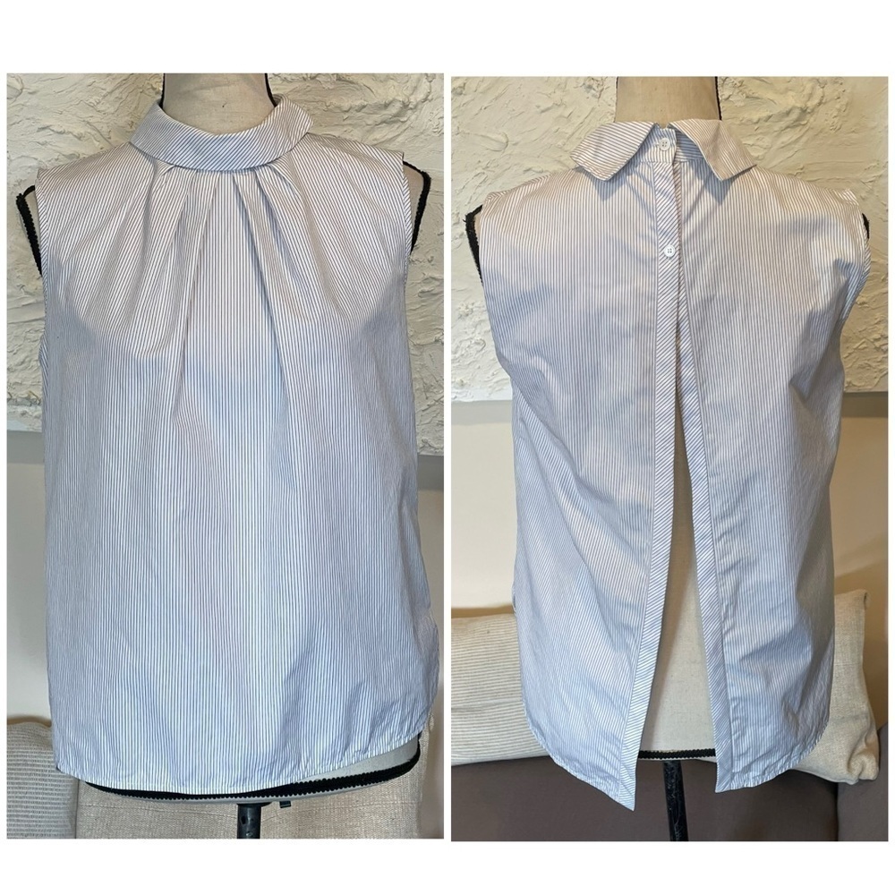 Sandro Paris Womens Blouse Stripes Blue White Sleeveless Cotton Sleeveless Sz 2